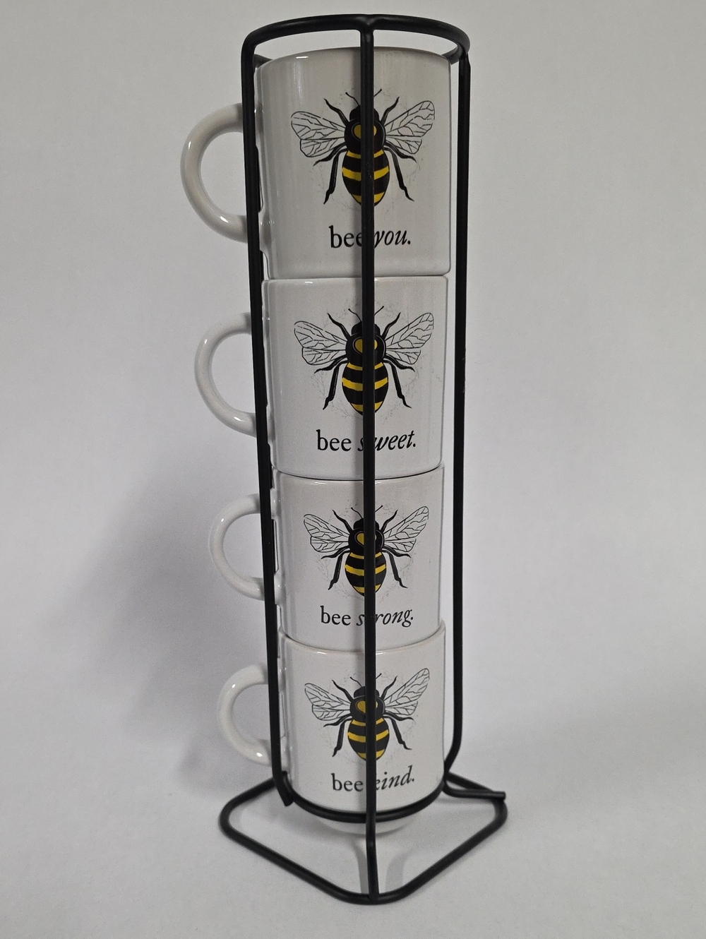 Bumblebee Stackable Expresso Mug Set Bee Motif Motivational Phrases 3 Oz. Each
